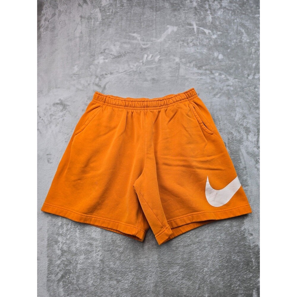 Nike Shorts Men's XL Orange Big Swoosh Fleece Sweat Elastic Waist Pocket